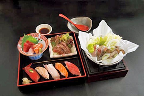 小田原鮮魚寿司と短角和牛ステーキのディナー5500円