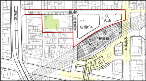 新橋駅西口地区市街地再開発事業　検討区域