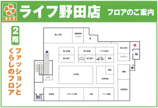 2階には日用品・衣料品