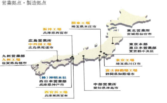 神明の営業拠点・製造拠点