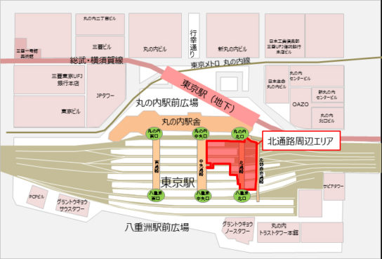 東京駅北通路周辺整備の対象エリア