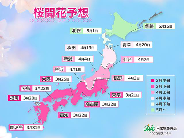 桜開花予想 全国的に平年より早い 開花トップ は福岡3月20日 流通ニュース