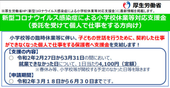 新型コロナウイルス感染症による小学校休業等支援金