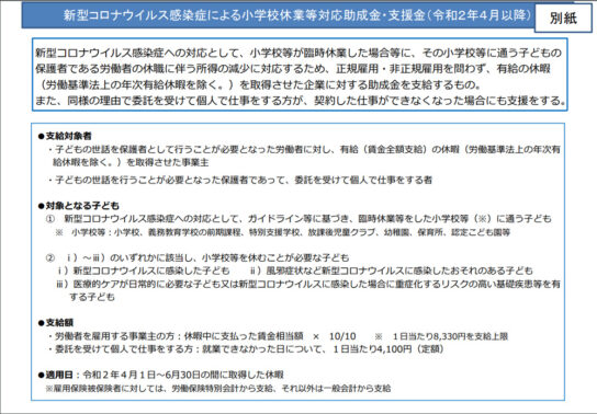 小学校休業等対応助成金・支援金（4月以降）