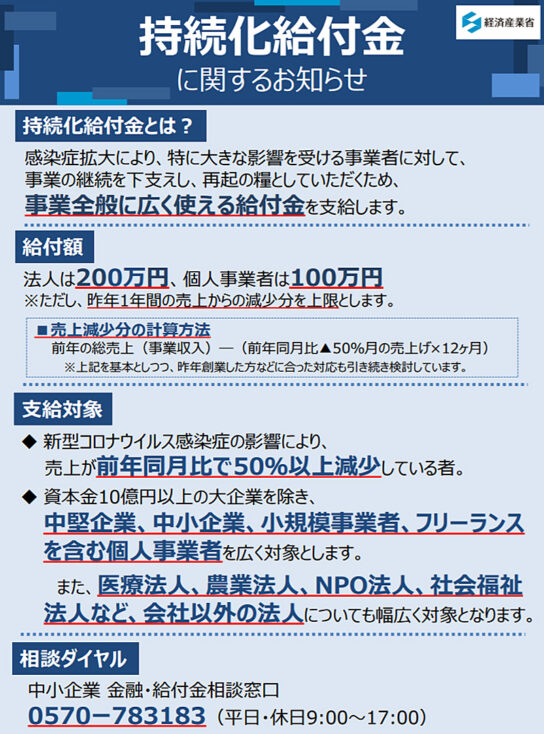 持続化給付金に関するお知らせ