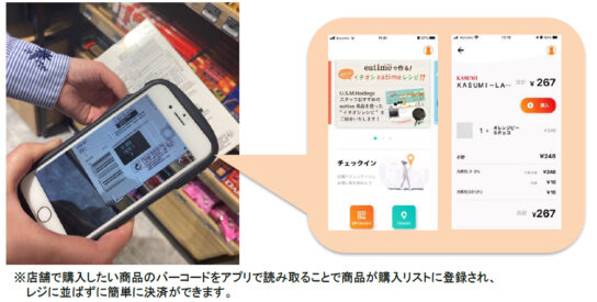 レジに並ばずスマホで決済できる