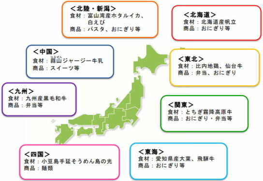 各地域の食材と商品例