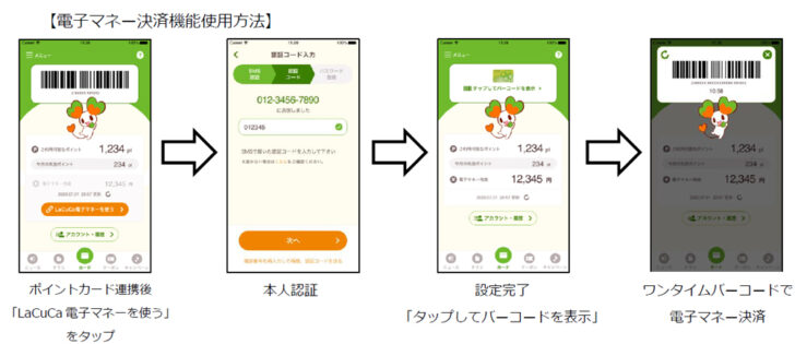 アプリで電子マネー「LaCuCa」決済可能に