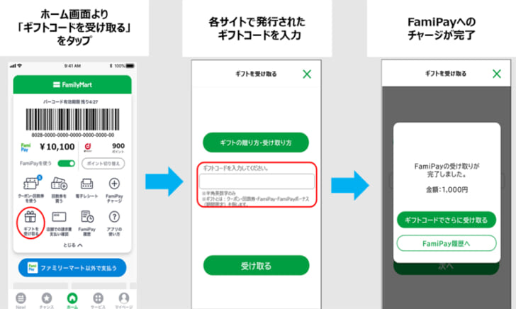 FamiPayギフトでのチャージイメージ