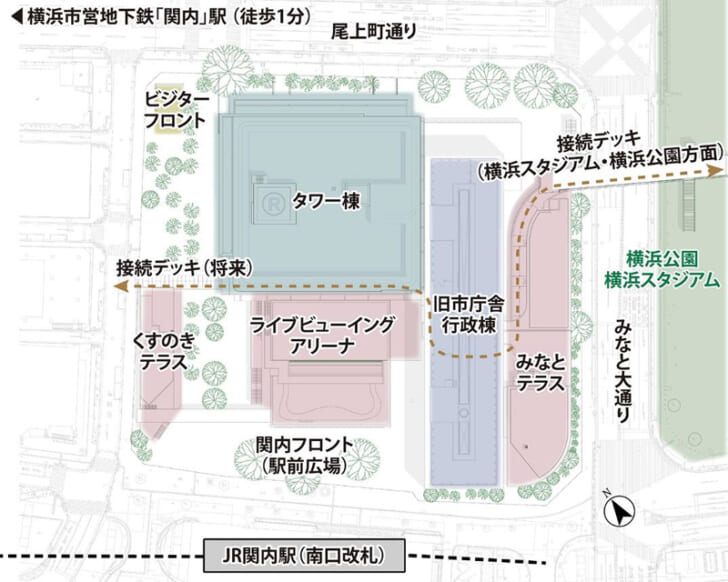 街区配置図およびデッキ動線