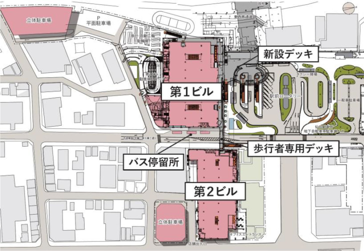 ヨドバシ仙台第1、第2ビルは専用デッキで接続