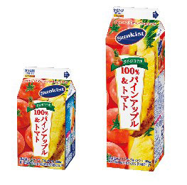 「サンキスト 100％パインアップル＆トマト」500ml、1000ml