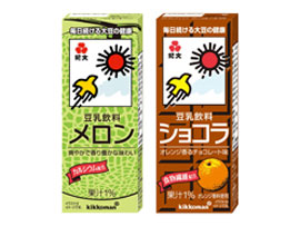 「紀文 豆乳飲料 メロン」と「同 ショコラ」各200ml