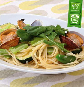 メニュー例:あさりとたっぷり野菜の和風パスタ