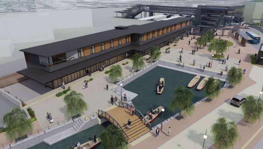 西鉄柳川駅前に「にぎわい交流施設」の完成イメージ